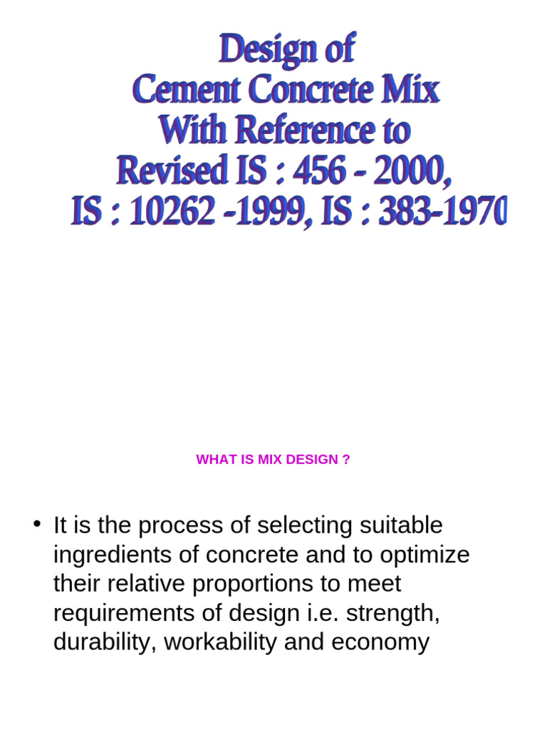 Mix Design IS 10262-1984... Concrete Technology | PDF | Concrete ...