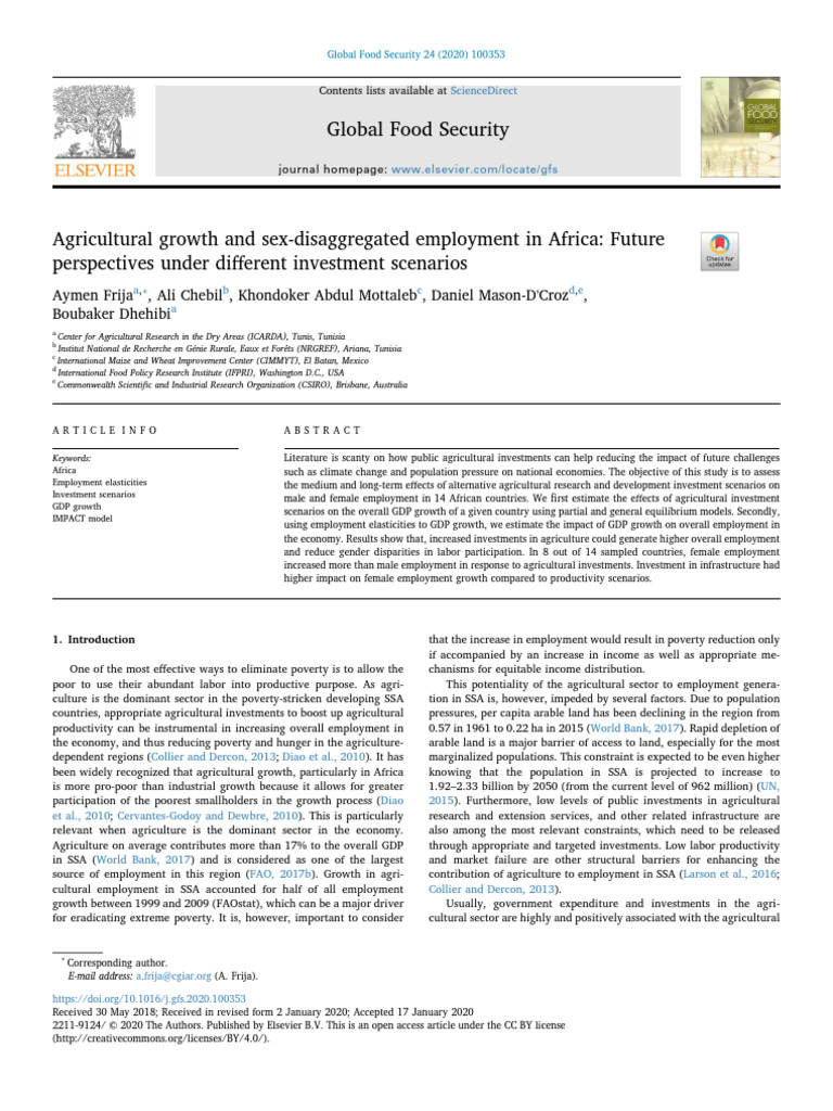 Agricultural Growth and Sex Disaggregated Employment in Afri 2020 ...