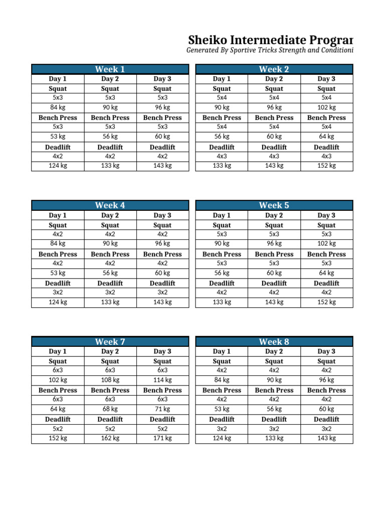 Sheiko Program | PDF | Human Body Weight | Individual Sports