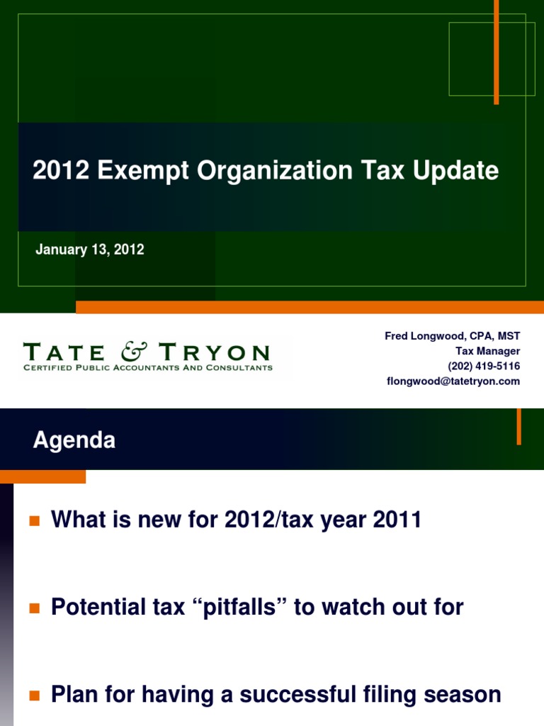 2012 Exempt Organizations Tax Update Certified Public Accountant Taxes