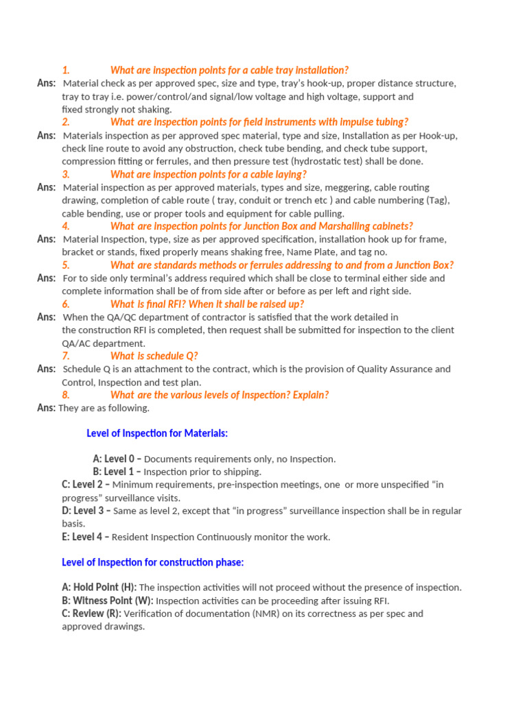 Cable Installation Inspection Checklist | PDF | Pipe (Fluid Conveyance ...