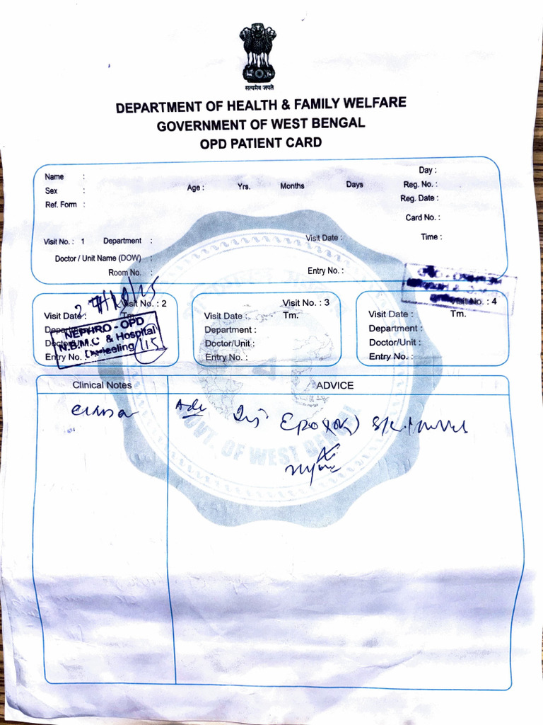 West Bengal OPD Patient Card Template | PDF