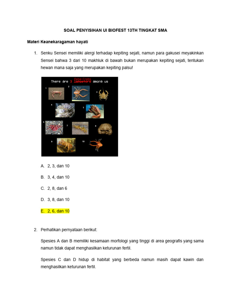Soal Penyisihan UI Biofest 13th SMA | PDF