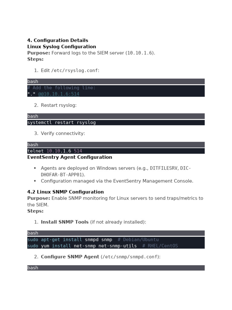 Linux Syslog & SNMP Configuration Guide | PDF