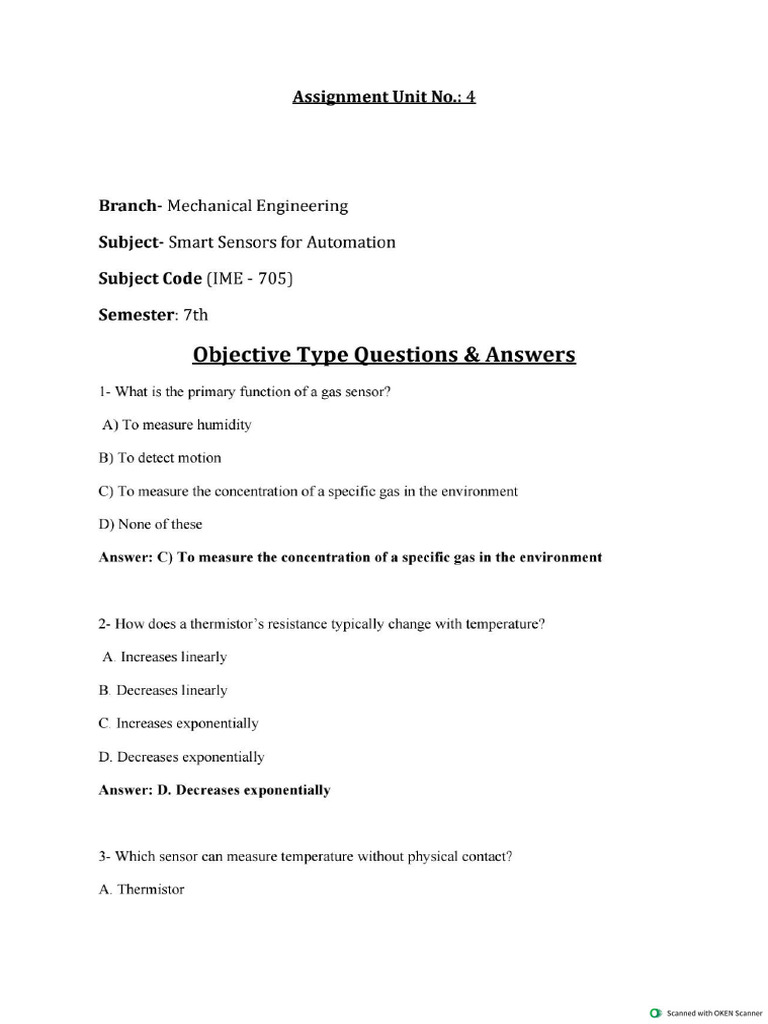 7th Sem - IME-705 - Smart Sensors For Automation - SVU99471305 | PDF