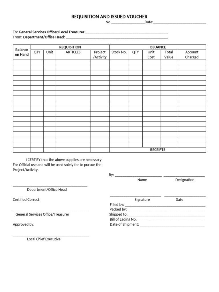 Requisition and Issue Voucher Form | PDF | Receipt | Business Documents