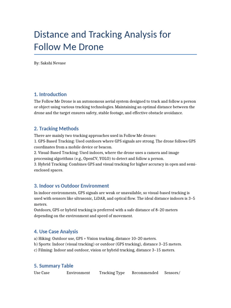 Distance and Tracking Analysis For Follow Me Drone | PDF