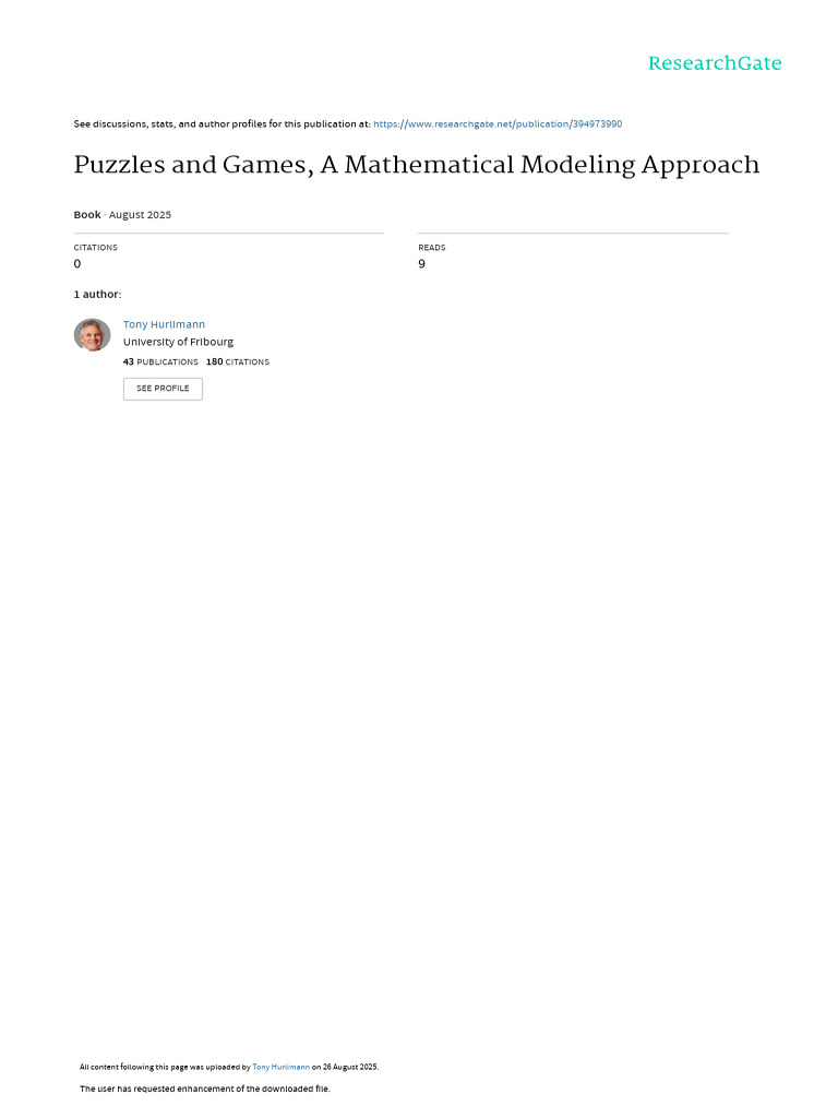 Mathematical Modeling in Puzzles and Games | PDF | Mathematics