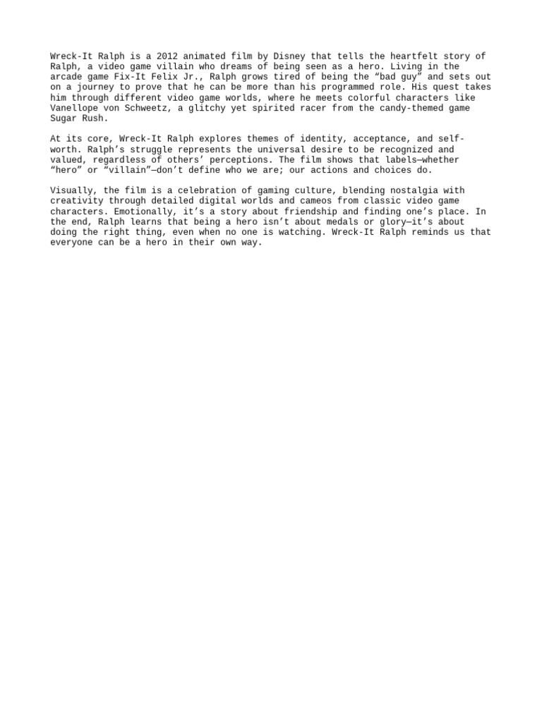 Wreck-It Ralph Is A 2012 Animated F | PDF