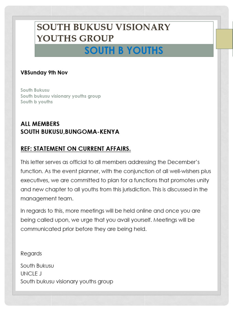 SOUTH B Visionary Youths Group | PDF