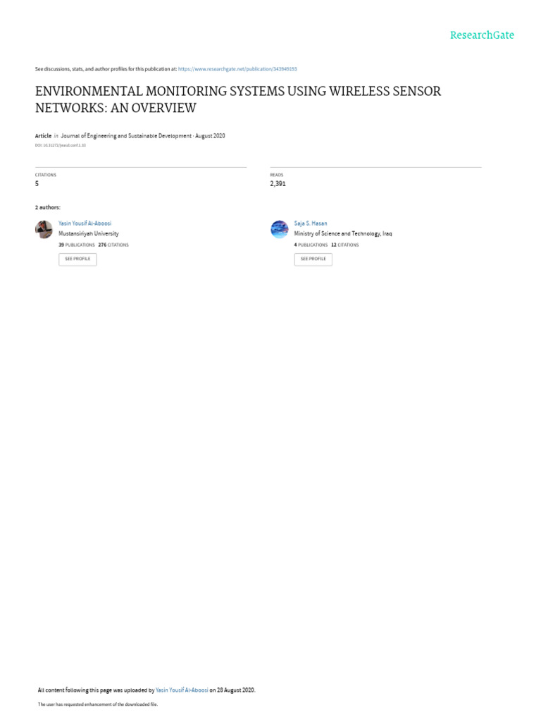 Environmental Monitoring Systems Using Wireless | PDF | Wireless Sensor ...