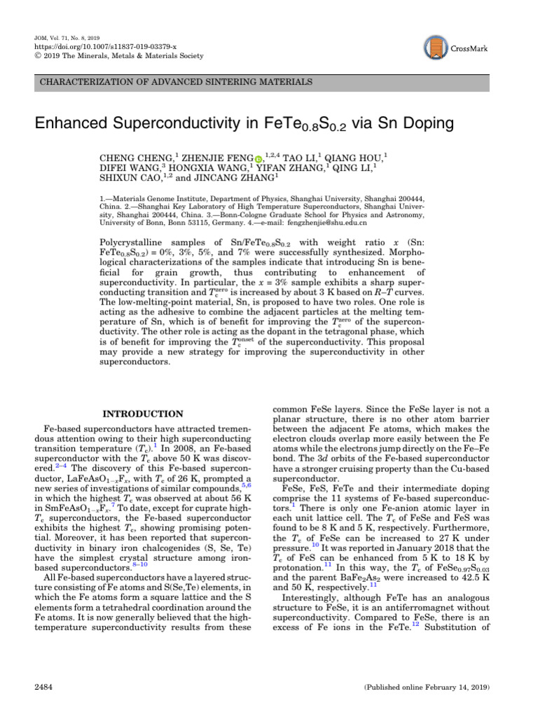 SN Doing FeTeSe Polycrystal | PDF | Superconductivity | Electrical ...