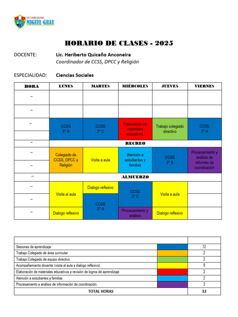 Horario de Clases 2025 - Ciencias Sociales | PDF | Aprendizaje ...
