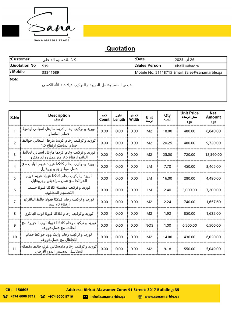 Quotation::Customer:Date .Quotation No:Sales Person: Mobile | PDF