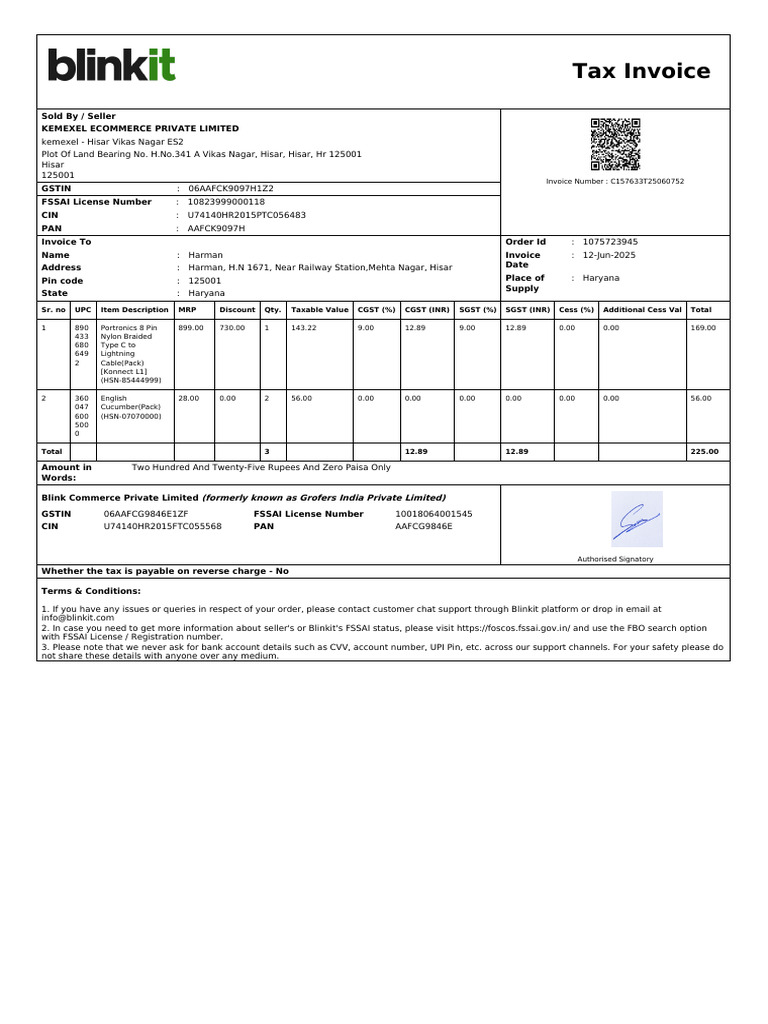 Detailed Tax Invoice for Harman Purchase | PDF | Invoice | Economy Of India