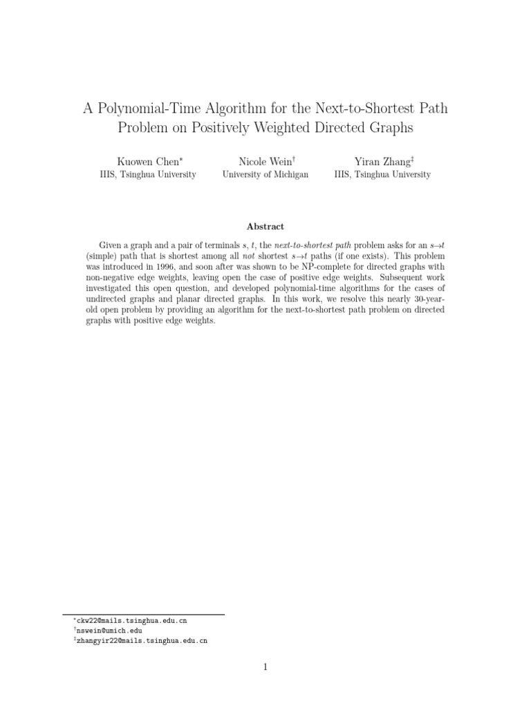 Polynomial-Time Next-to-Shortest Path Algorithm | PDF | Vertex (Graph ...