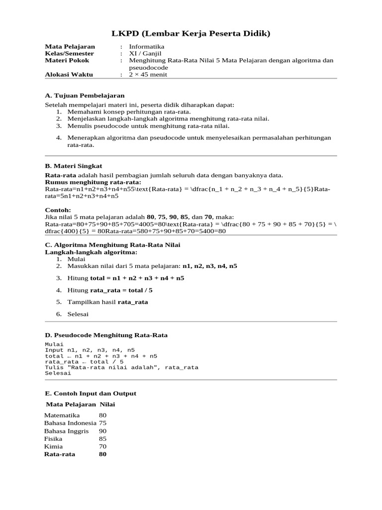 LKPD Menghitung Rata-Rata Bilangan | PDF