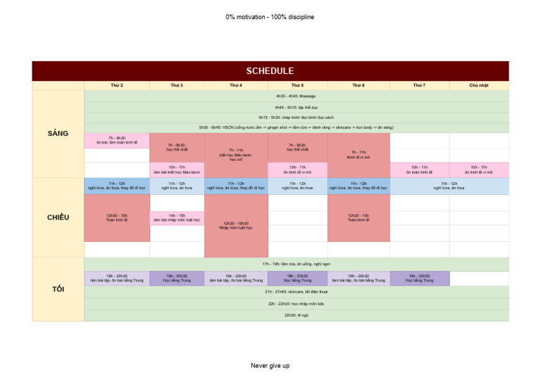 Schedule - Trang Tính1 | PDF