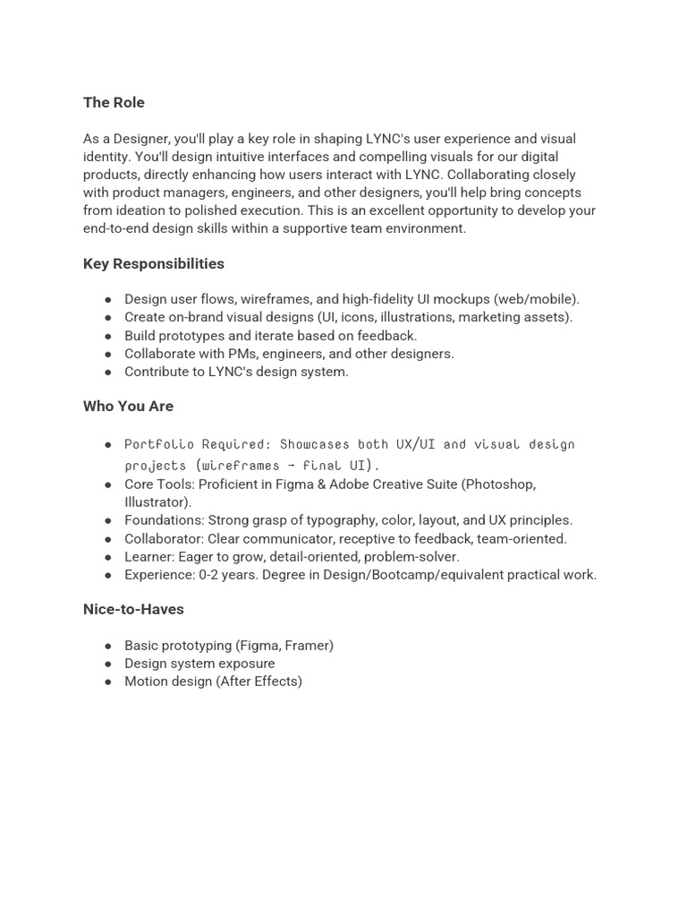 Junior Designer - LYNC | PDF