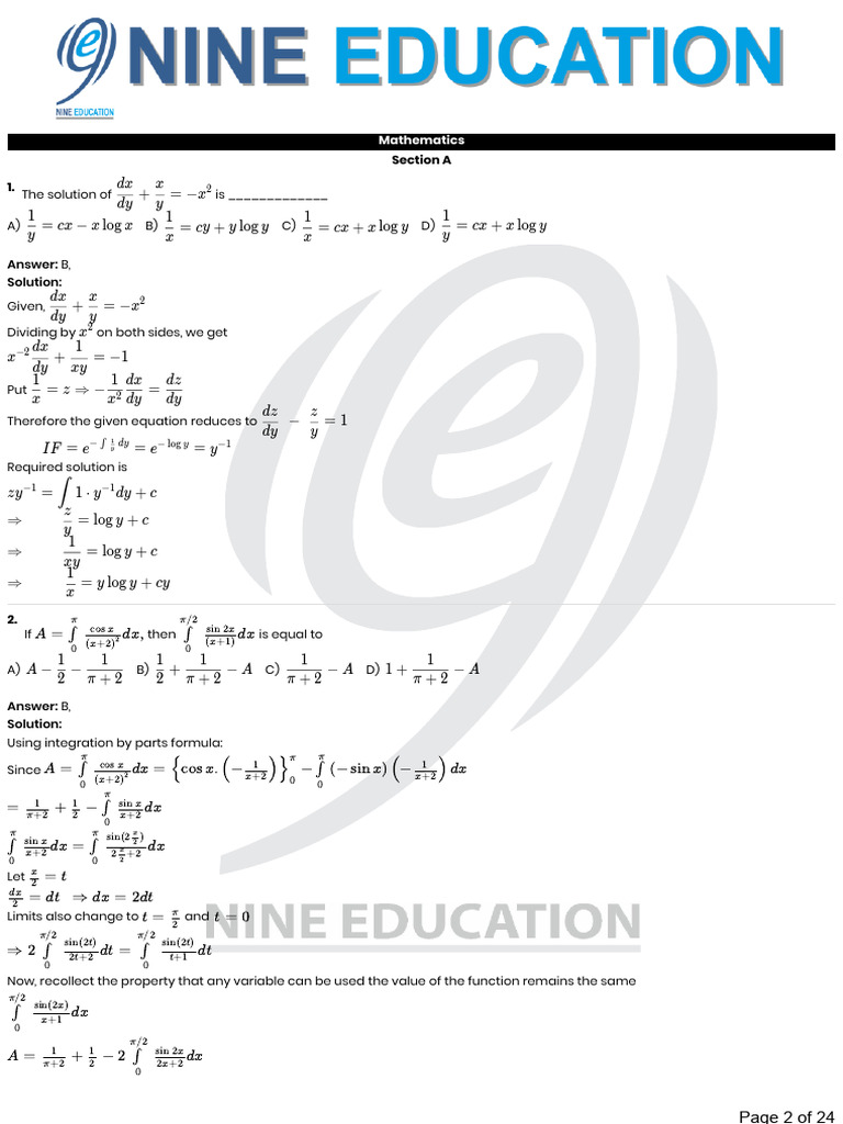 JEE Main 2025 Mathematics Solutions | PDF | Mathematics | Elementary ...
