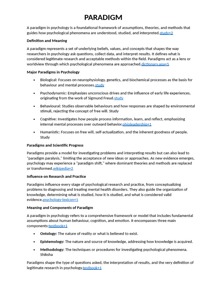 Understanding Paradigms in Psychology | PDF | Psychology | Methodology