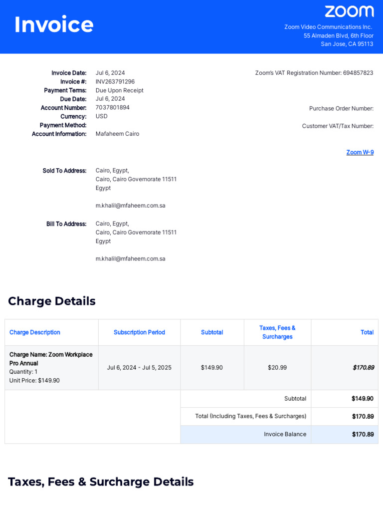 INV263791296 | PDF | Invoice | Fee