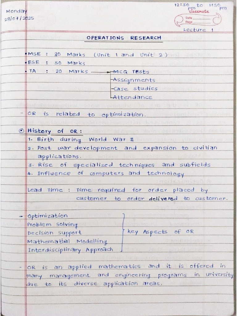 OR Class Notes | PDF