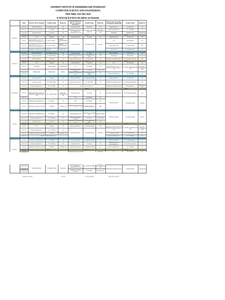 1st Sem Time Table 21 July | PDF | Engineering | Science