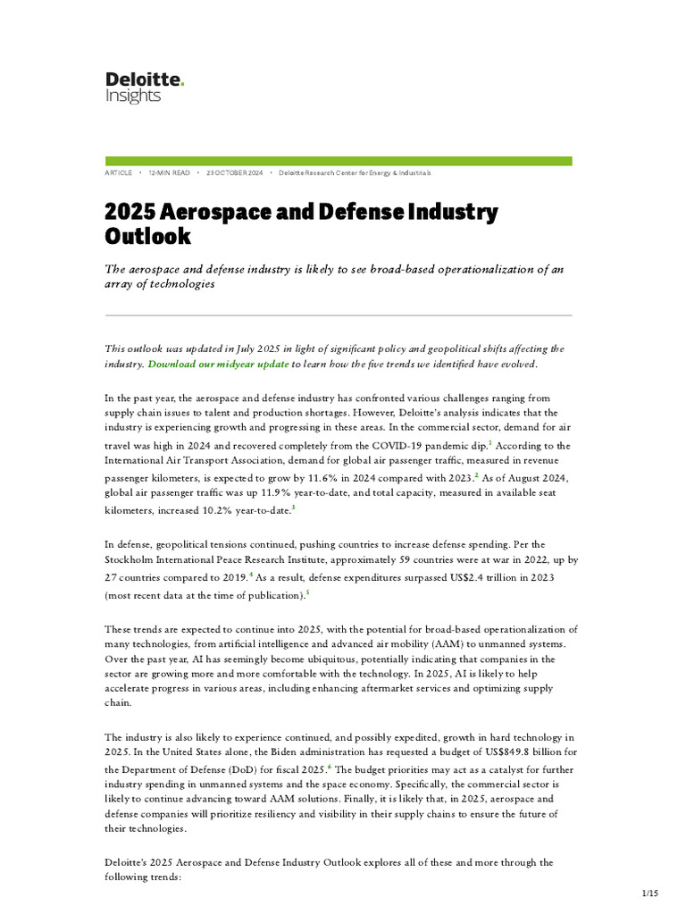 2025 Aerospace & Defense Industry Trends | PDF | Artificial ...