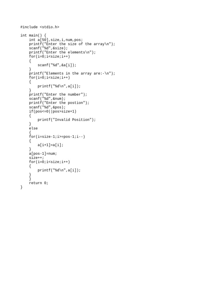 Insert Element in C Array Program | PDF