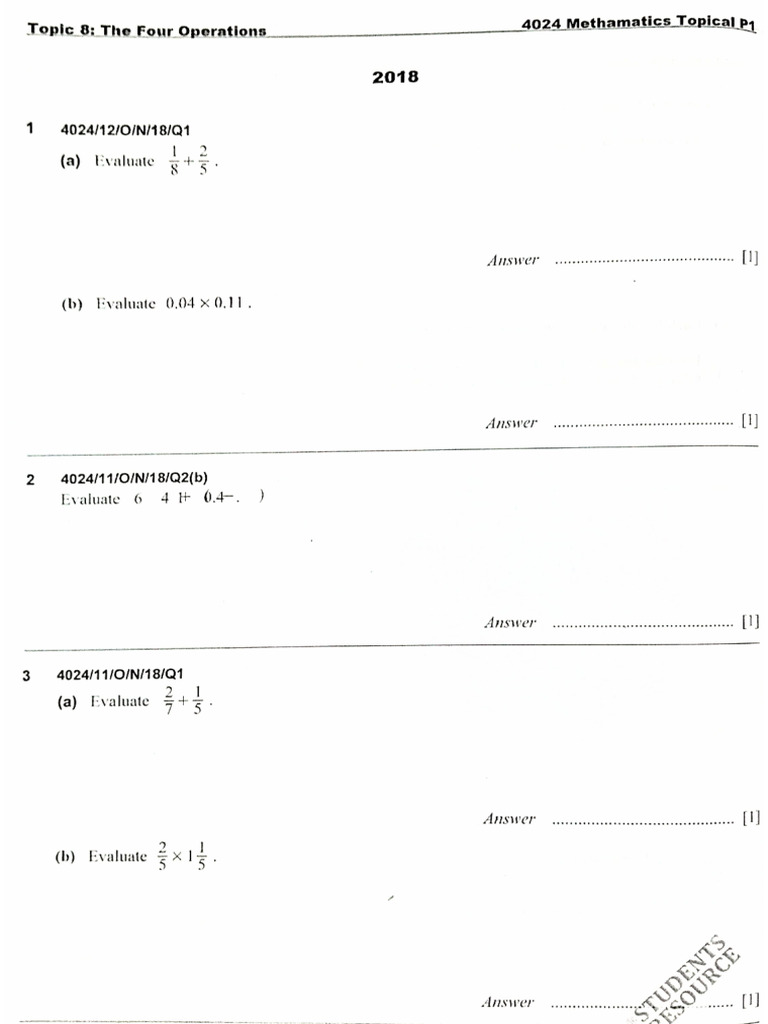 Topic 8 - The Four Operations | PDF