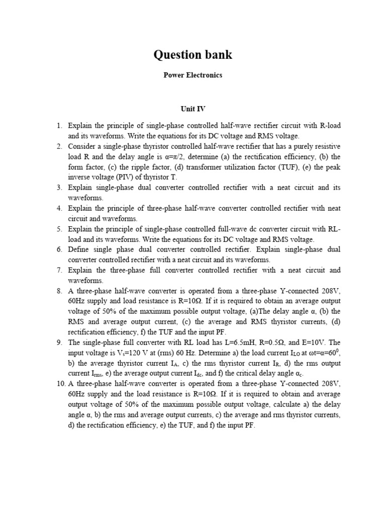 Power Electronics Question Bank | PDF | Rectifier | Power Inverter