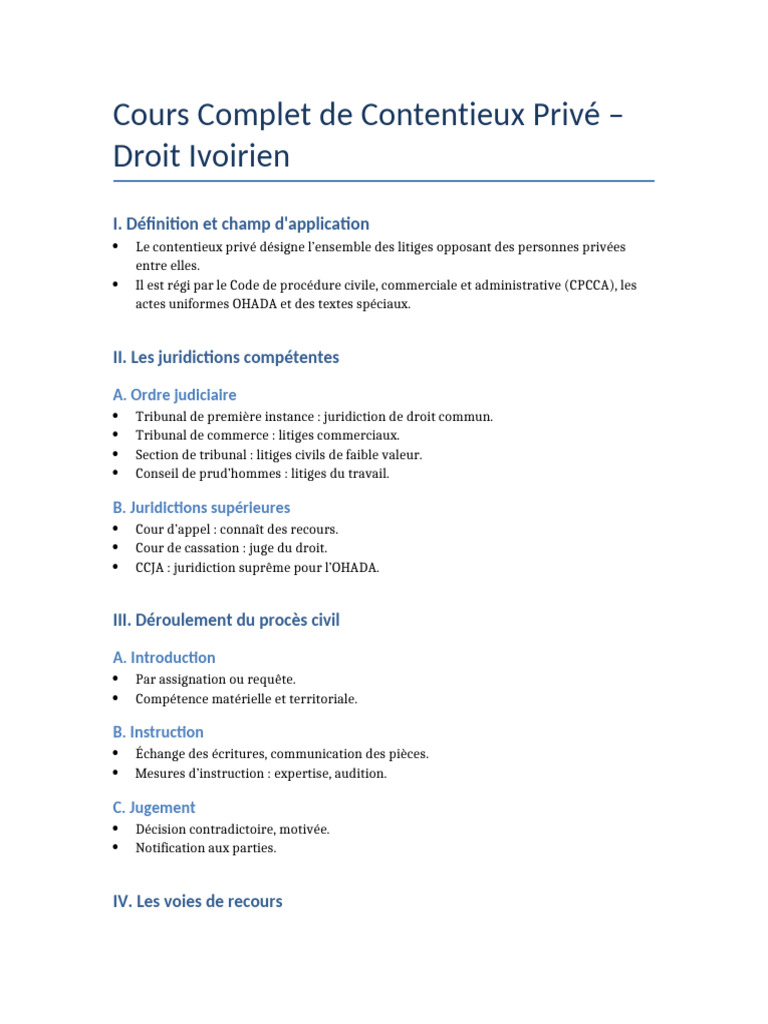 Guide du Contentieux Privé en Côte d'Ivoire | PDF