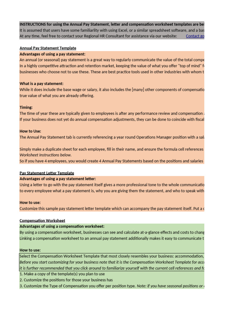 Compensation Worksheet Template and Pay Statement Sample Rec ...