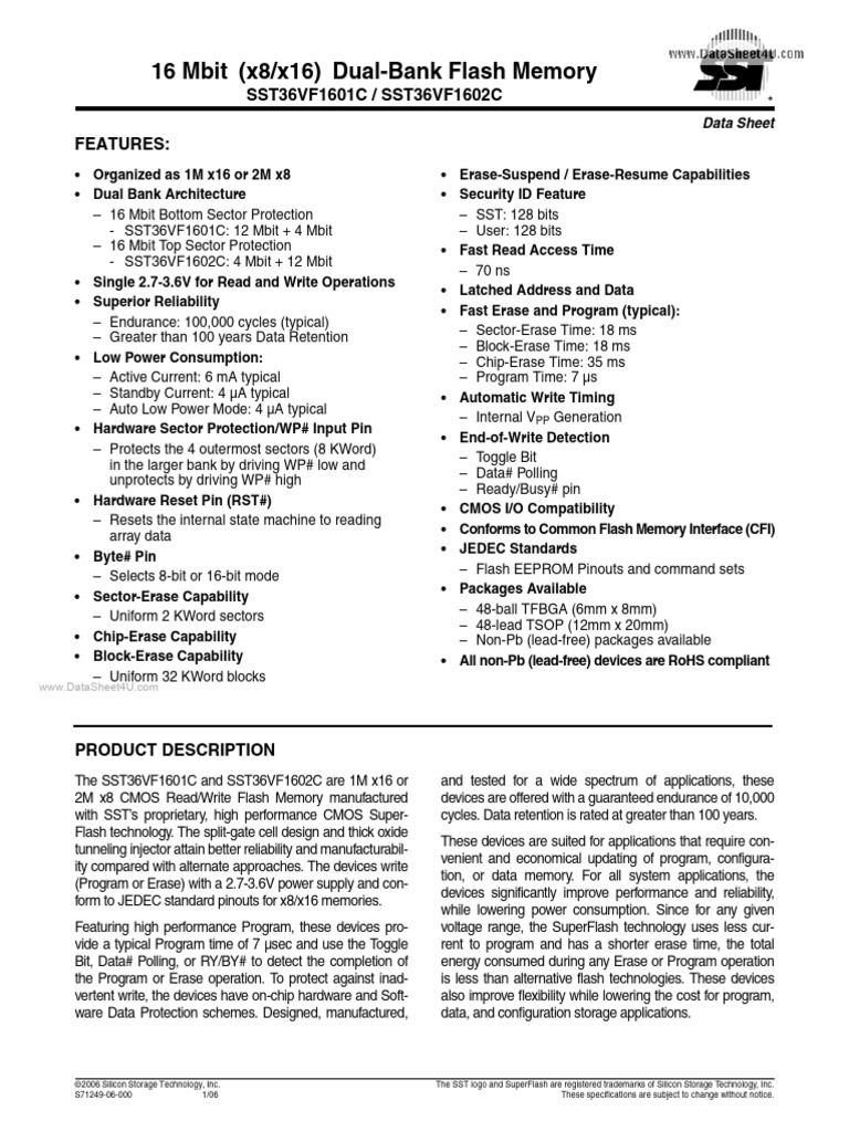 16 Mbit Dual-Bank Flash Memory Data Sheet | PDF | Flash Memory | Bit