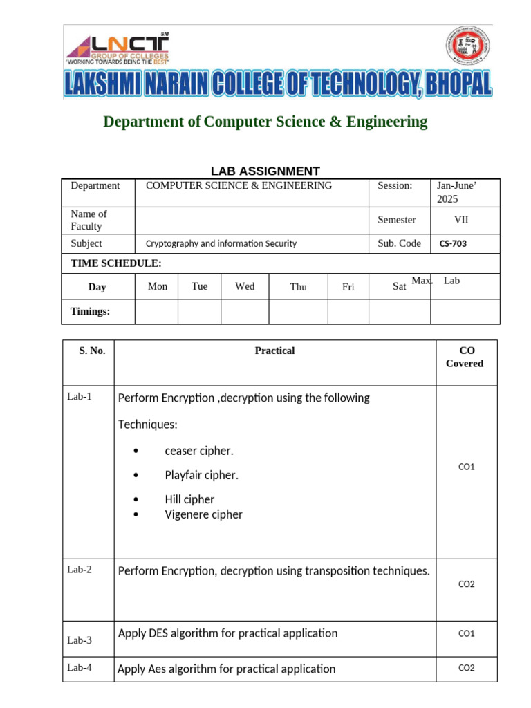 Computer Science Lab Assignment: Cryptography | PDF | Encryption ...