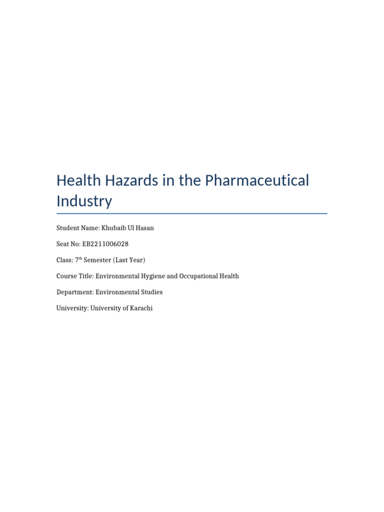 Health Hazards in Pharmaceuticals | PDF | Hazards | Occupational Safety ...