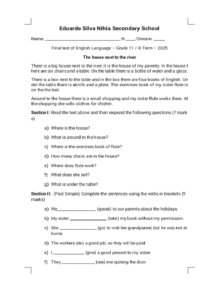 English Final Test 2025 - Phoenix | PDF
