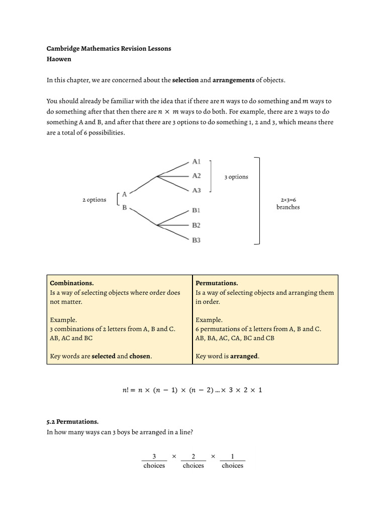 As Level Permutations and Combinations | PDF