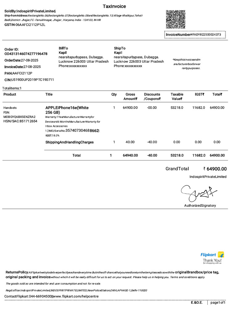 Invoiceiphone 16 e | PDF