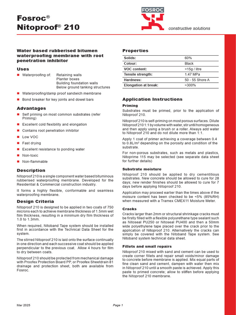 Fosroc Nitoproof 210 Waterproofing Guide | PDF | Industrial Processes ...