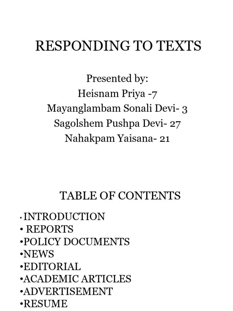 Responding to Texts | PDF | News | Advertising
