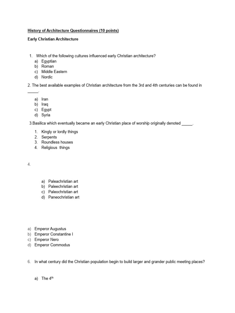 Early Christian Architecture Quiz | PDF