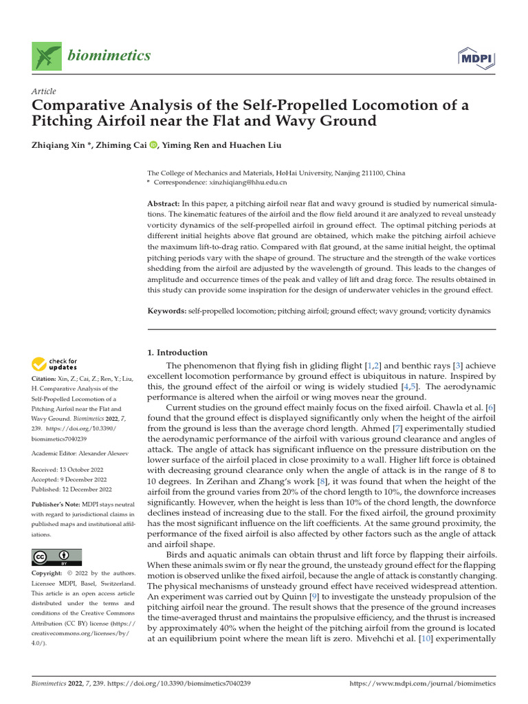 Comparative Analysis of The Self-Propelled Locomotion of A Pitching ...
