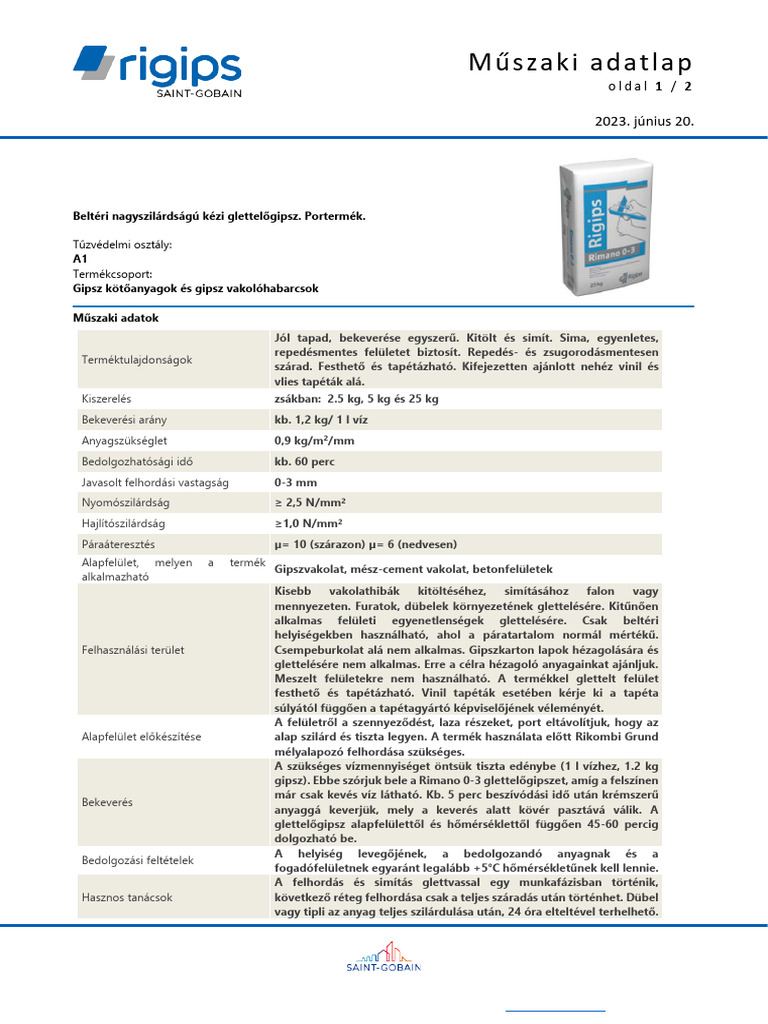 RIGIPS - TDS - Rimano 0-3 - 2023 | PDF
