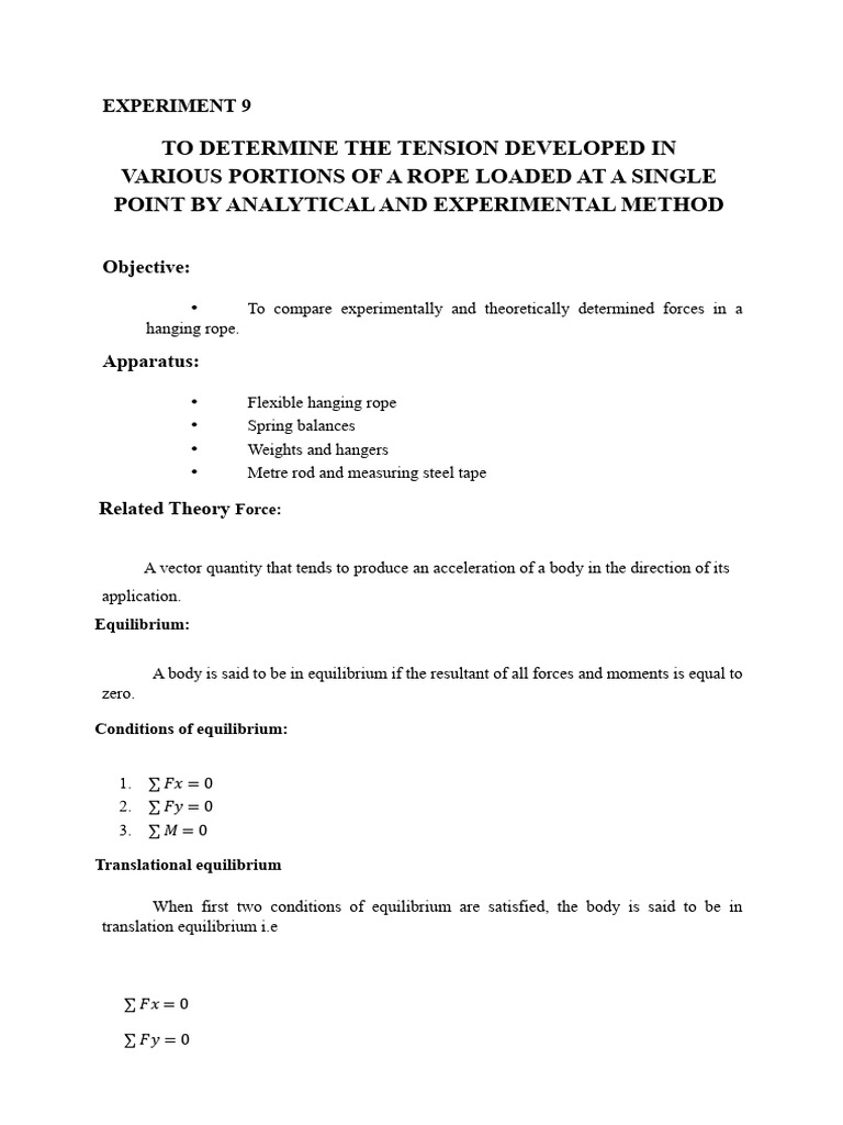 Experiment 9 Rope | PDF | Force | Tension (Physics)