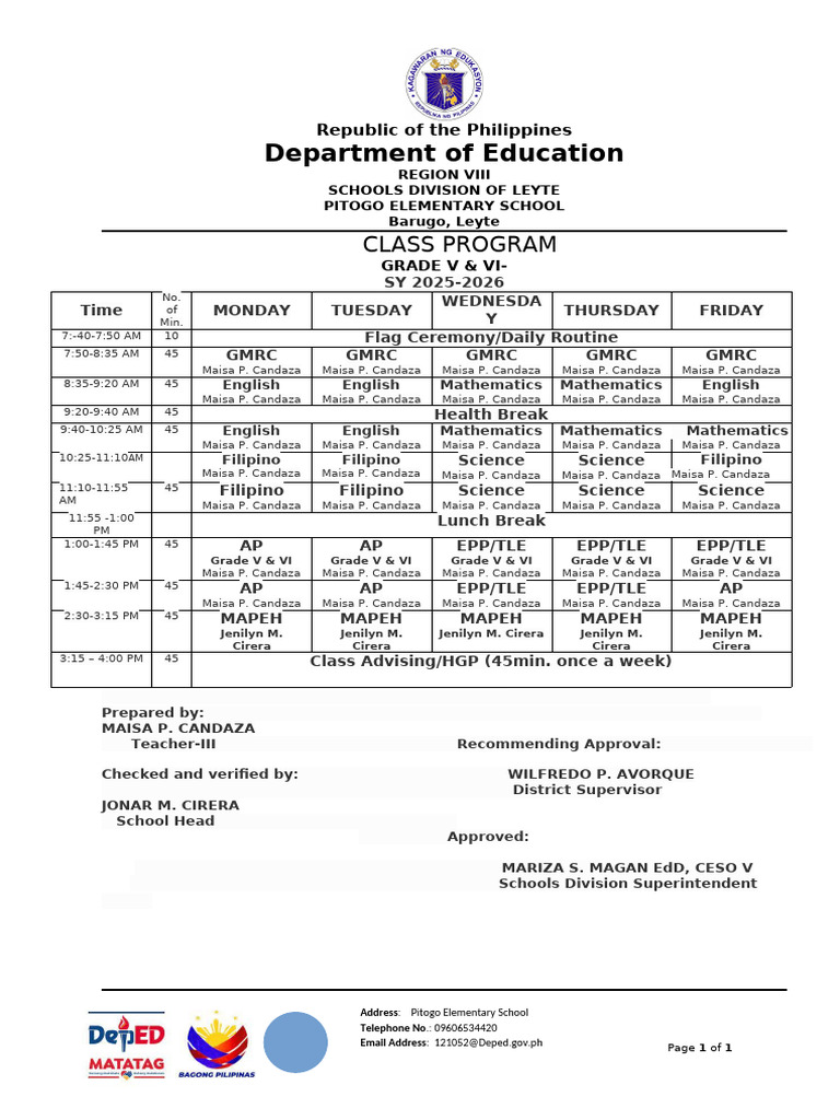 Final MG 56 Class Program 2025 2026 Final | PDF | Philippines | Asia