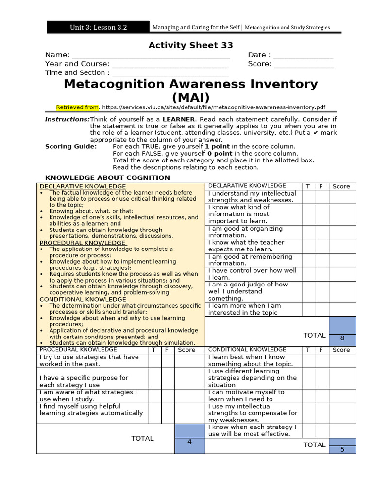 Metacognition Study Strategies Guide | PDF | Reading Comprehension ...