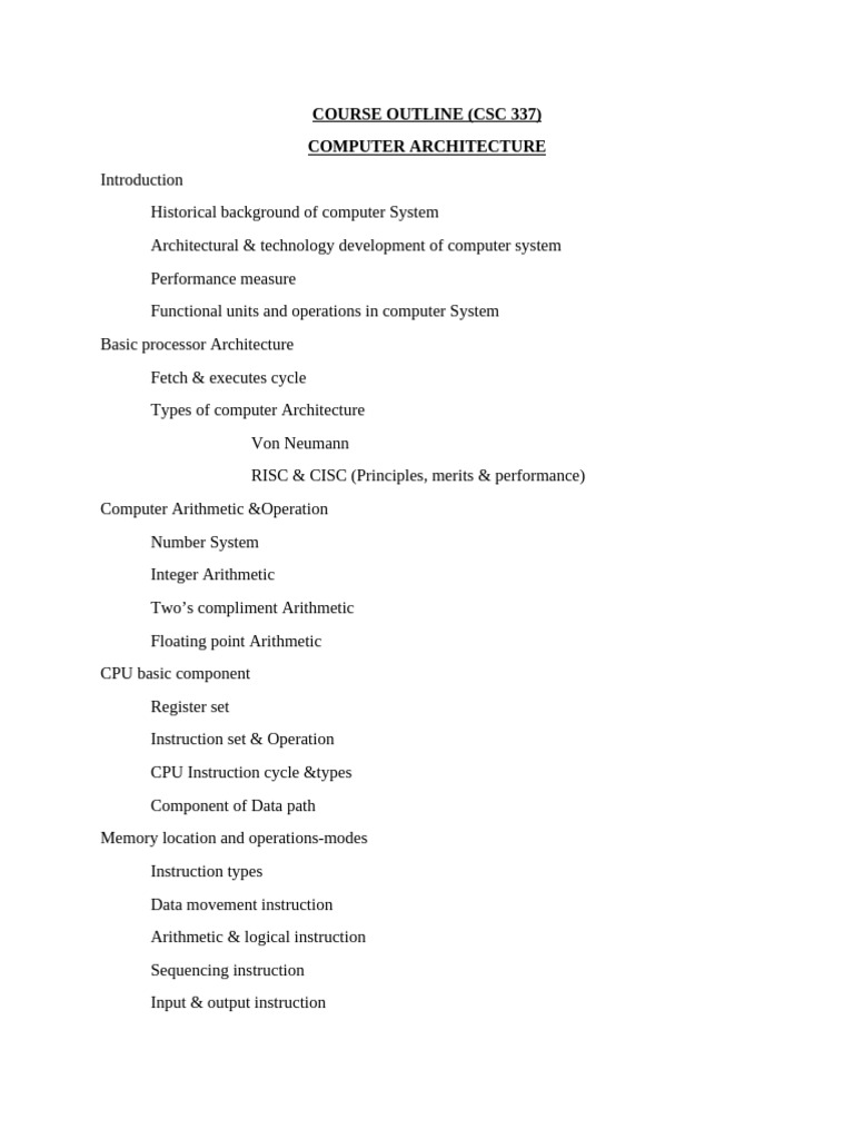 Computer Architecture Course Outline | PDF