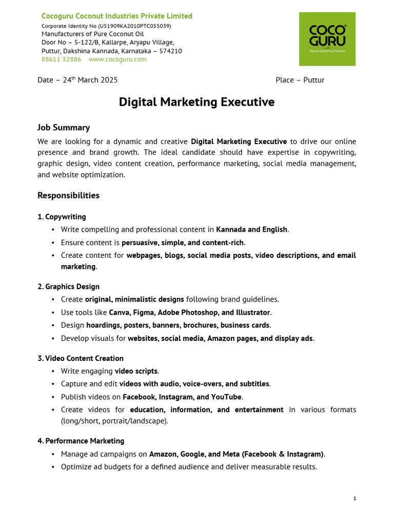 Page Current Openings JD - Digital Marketing Executive | PDF | Digital ...